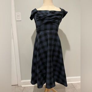 Retro Blue/Black Plaid Midi Dress
